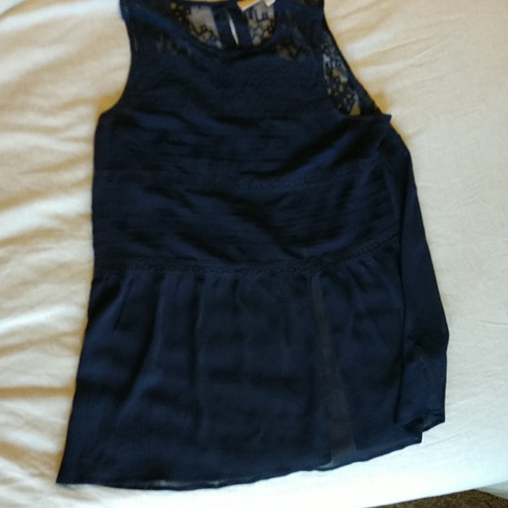 LOGO lacy sheer overlay tunic top